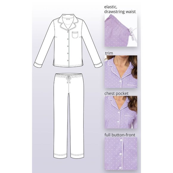 Pajamagram Pajama 2 Piece Purple Polka Dot Button Front Women's Medium Boyfriend - Picture 9 of 9